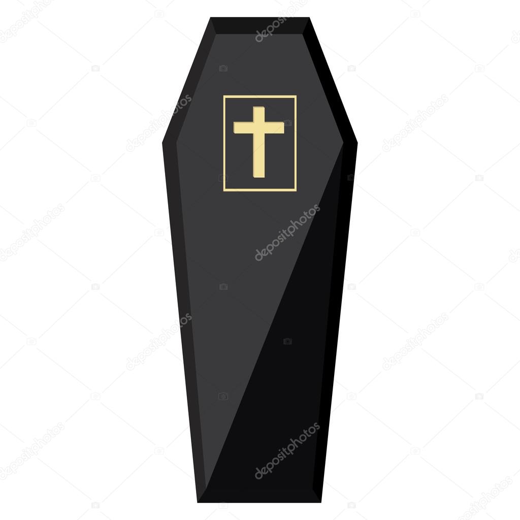 Black coffin with cross