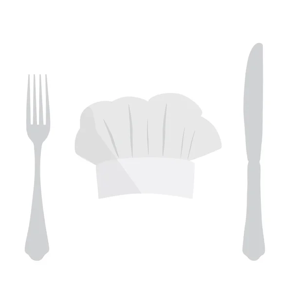 Cook hoed, vork en mes — Stockfoto