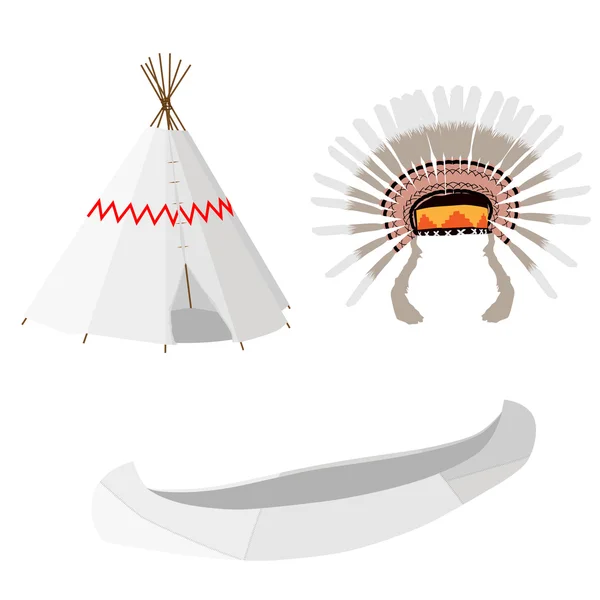 Kızılderili çadırı, Kano ve headdress — Stok fotoğraf