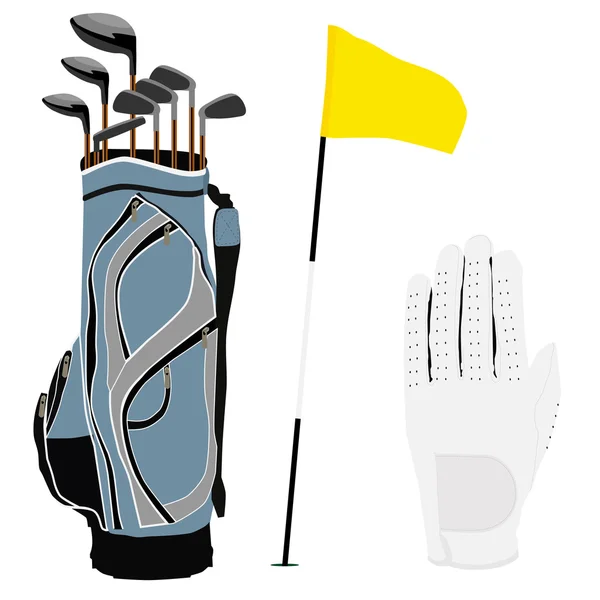 Golf klubok táska, zászló és fehér kesztyű — Stock Fotó