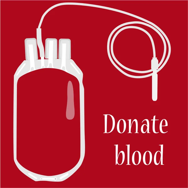 Worek krwi na czerwonym tle z tekstem oddania krwi — Zdjęcie stockowe