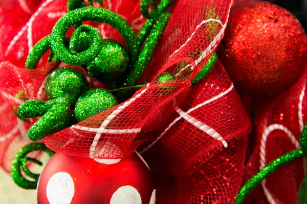 Christmas decorations, red and white ornaments — Stock Photo, Image