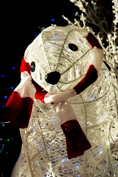 Christmas decorations, outdoor yard polar bear with scarf — Stock Photo, Image