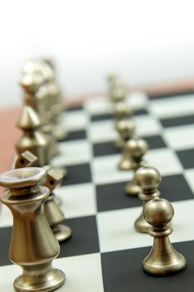 Chess game - view of playing pieces on chessboard — Stock Photo, Image