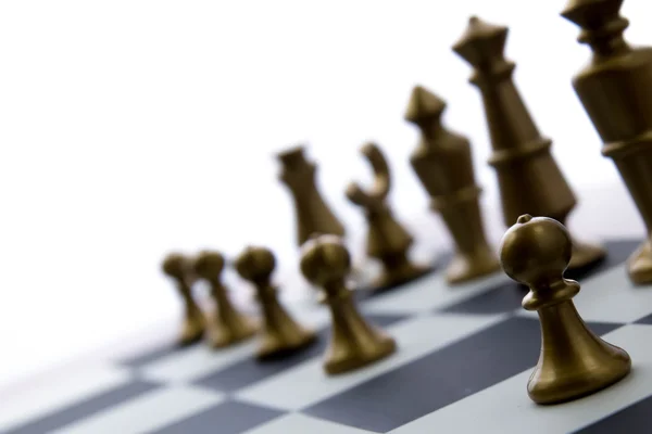 Chess game - view of playing pieces on chessboard — Stock Photo, Image