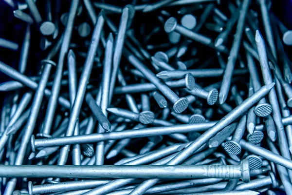 Pile of silver construction nails — Stock Photo, Image