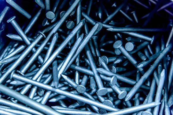 Pile of silver construction nails — Stock Photo, Image