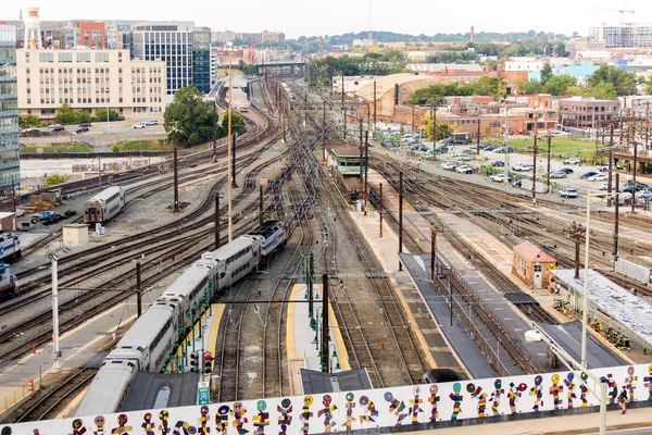 Washington, DC Treni e cavi aerei a Union Station — Foto Stock