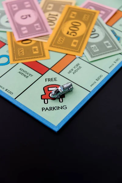 February 8, 2015: Houston, TX, USA.  Monopoly car on Free Parkin — Stock Photo, Image