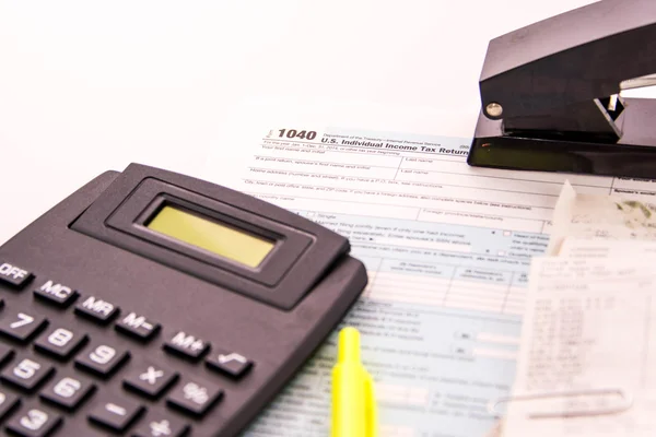 Tax preparation supplies and tax forms — Stock Photo, Image