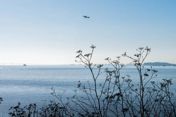 Kijk over de baai van San Francisco van vliegtuig opstijgen van Sfo — Stockfoto