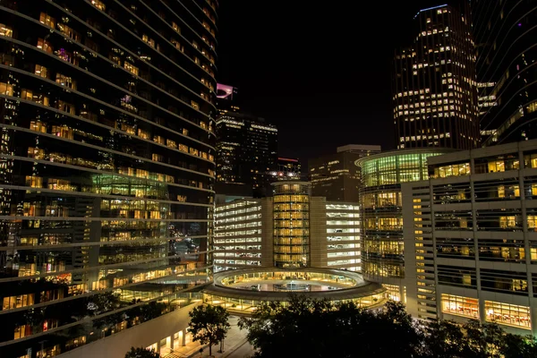 Downtown Houston buildings at night — Stock Photo, Image