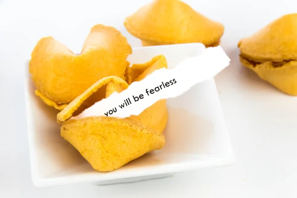 Open fortune cookie - YOU WILL BE FEARLESS — Stock Photo, Image