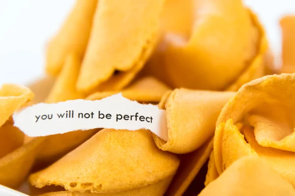 Open fortune cookie - YOU WILL NOT BE PERFECT — Stock Photo, Image