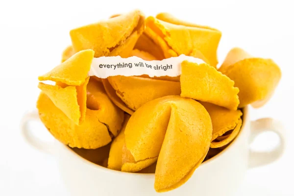 Open fortune cookie - EVERYTHING WILL BE ALRIGHT — Stock Photo, Image