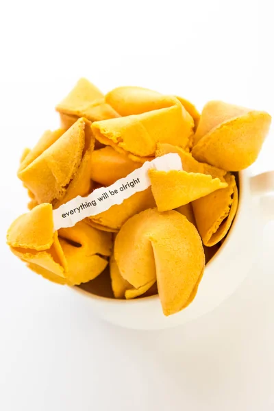 Open fortune cookie - EVERYTHING WILL BE ALRIGHT — Stock Photo, Image