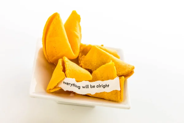 Open fortune cookie - EVERYTHING WILL BE ALRIGHT — Stock Photo, Image