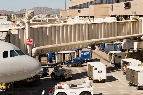 PHX Havaalanı. Uçak burun yatılı köprüsünde