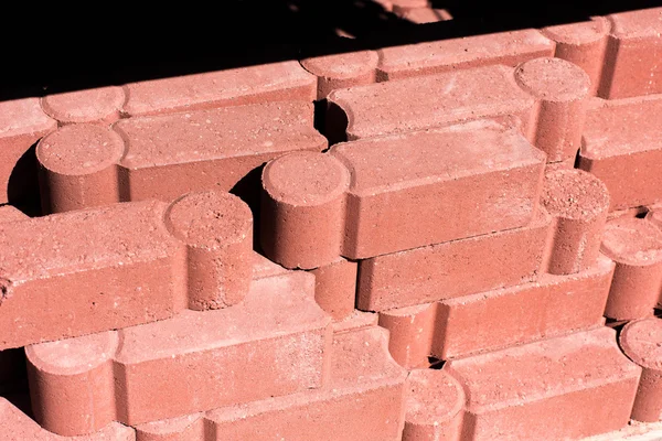 Outdoor building materials: stacked concrete masonry — Stock Photo, Image