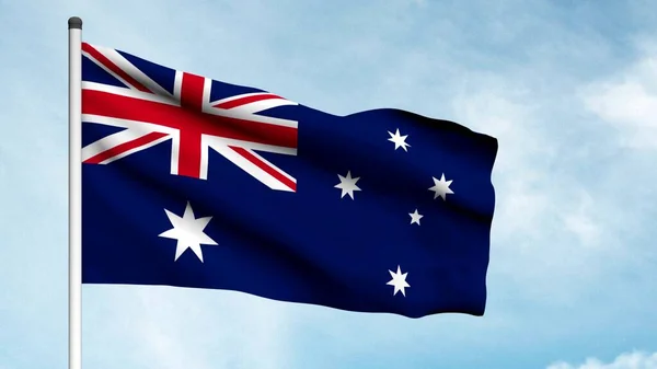 3D Illustration of Australia İngiliz deniz mavisi bayrağı üzerine kuruludur. Kantonda veya üstte Birleşik Krallık bayrağı olan mavi bir alan..