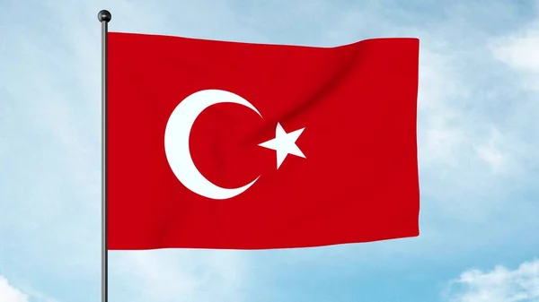 3D Illustration of The flag of Turkey, a red flag featuring a white star and crescent. The flag is often called al bayrak, and is referred to as al sancak in the Turkish national anthem.