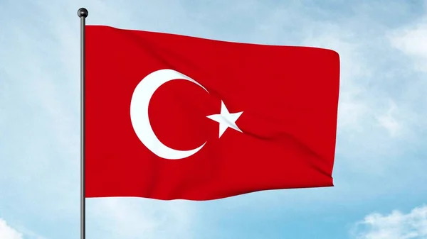 3D Illustration of The flag of Turkey, a red flag featuring a white star and crescent. The flag is often called al bayrak, and is referred to as al sancak in the Turkish national anthem.