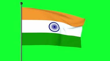 Hindistan Ulusal Bayrağı 'nın Yeşil Ekran 3D Illustration' u, Hindistan safranı, beyaz ve Hindistan yeşili üç köşeli bir dikdörtgen renktir; merkezinde deniz mavisi ile 24 dilli bir tekerlek olan Ashoka Çakra 'dır..