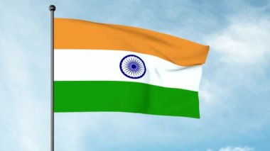 Hindistan Ulusal Bayrağı 'nın 3D Illustration of The National Flag, Hindistan safrası, beyaz ve Hint yeşilinin yatay üçgen rengidir; merkezinde donanma mavisi ile 24 dilli bir tekerlek olan Ashoka Çakra' dır..