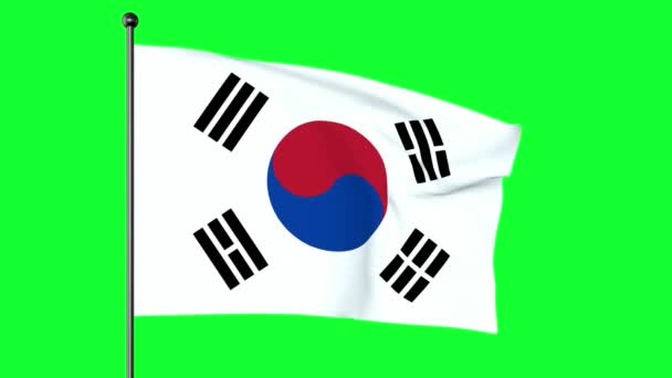 緑の画面3D韓国の国旗であるTaegukgiには3つの部分があります 白い長方形の背景 中央に赤と青のTaeguek 中央に4つの黒い三角形 各コーナーに1つです — ストック動画