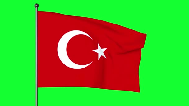 Greeen Screen Illustration Flag Turkey 白色星形 新月形 国旗通常被称为Al Bayrak 在土耳其国歌中被称为Al — 图库视频影像