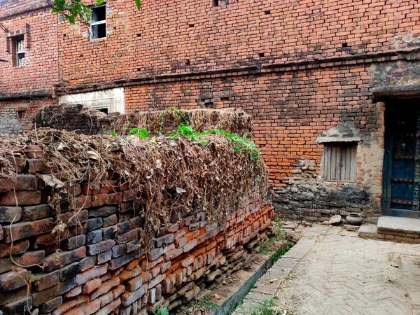 Stará Vesnice Dům Zeď Červených Cihel Indii — Stock fotografie