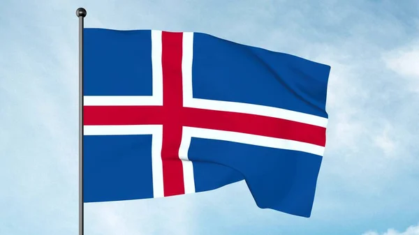 İzlanda bayrağının 3 boyutlu resmi, İzlanda ulusal bayrağı, beyaz kenarlı bir kırmızı haç içeren mavi bir alandan oluşmaktadır..