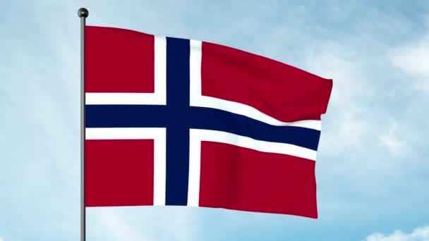 3Dノルウェーの旗のイラストは赤で 旗の端まで続く白で埋め込まれた藍の青のスカンディナヴィア十字が付いています — ストック動画