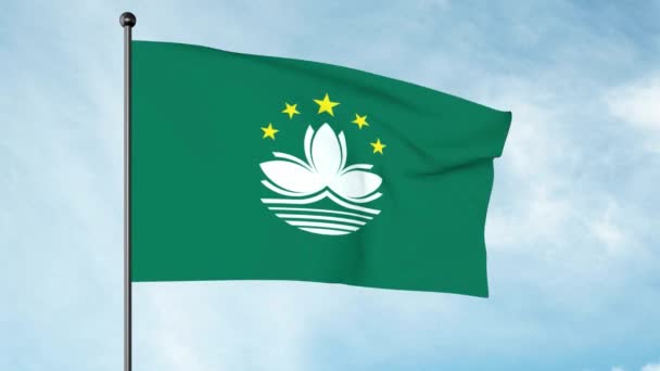 Ilustrace Regionální Vlajky Macau Zelená Vlajka Pěti Hvězdičkami Lotosovým Květem — Stock video