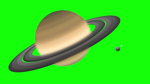 緑色の画面地球 月と惑星土星の比較 土星は太陽からの6番目の惑星であり 太陽系で2番目に大きい — ストック動画
