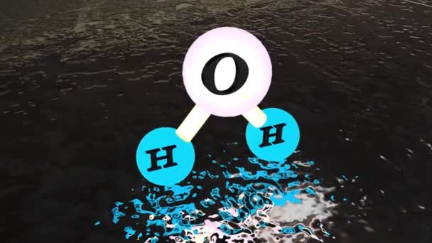 Modelo Ilustración Molécula Agua H2O H2O Flotando Sobre Agua Estructura — Vídeos de Stock
