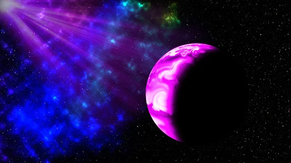Luce viola e pianeta nello spazio , — Foto Stock