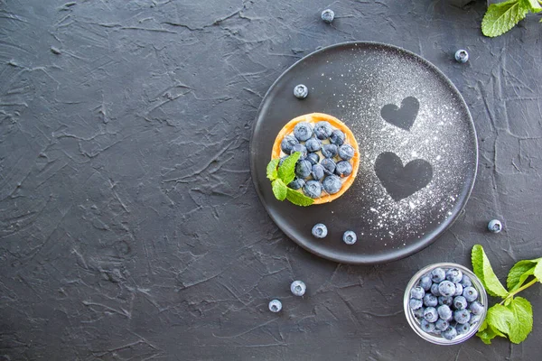 Makanan Penutup Lezat Sehat Dari Kue Tart Blueberry Keju Dekorasi — Stok Foto