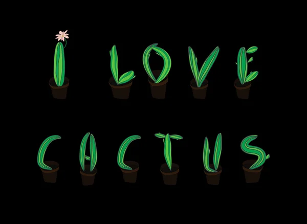 Cactus font. I love cactus — Stock Vector