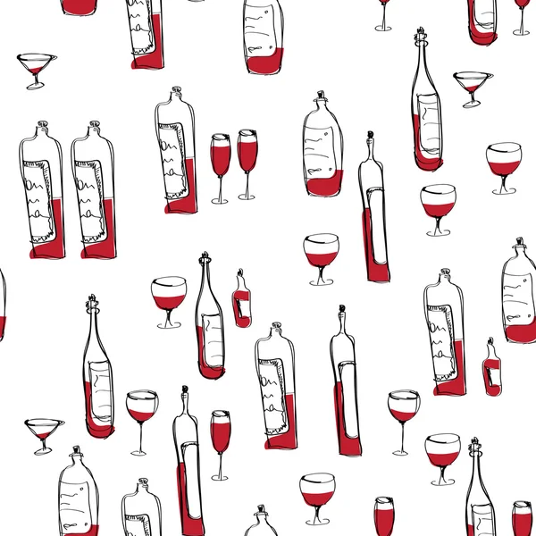 Seamlesshand drawn wine bottles pattern — Stock Vector