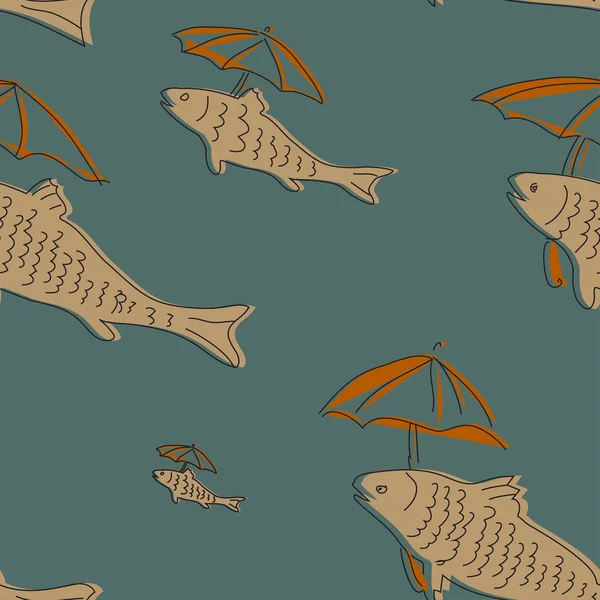 Motif sans couture vectoriel avec poisson et parapluie — Image vectorielle