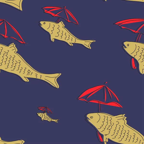 Motif sans couture vectoriel avec poisson et parapluie — Image vectorielle