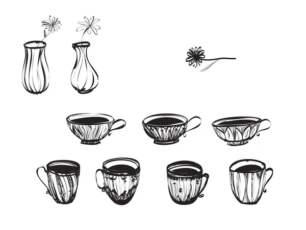 Colección de vasos vectoriales y flores en jarrones — Archivo Imágenes Vectoriales