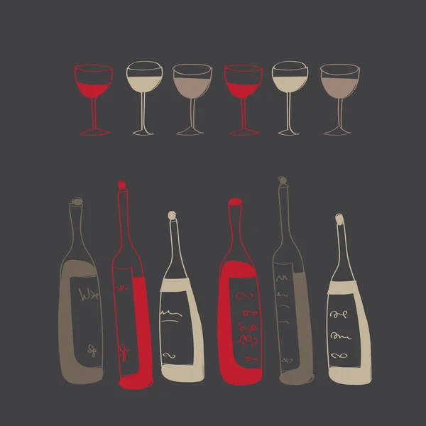 Vector wine bottles and glasses — Stock Vector