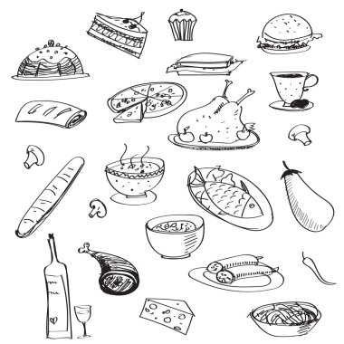 Vektör doodle seamless modeli yemekler ile