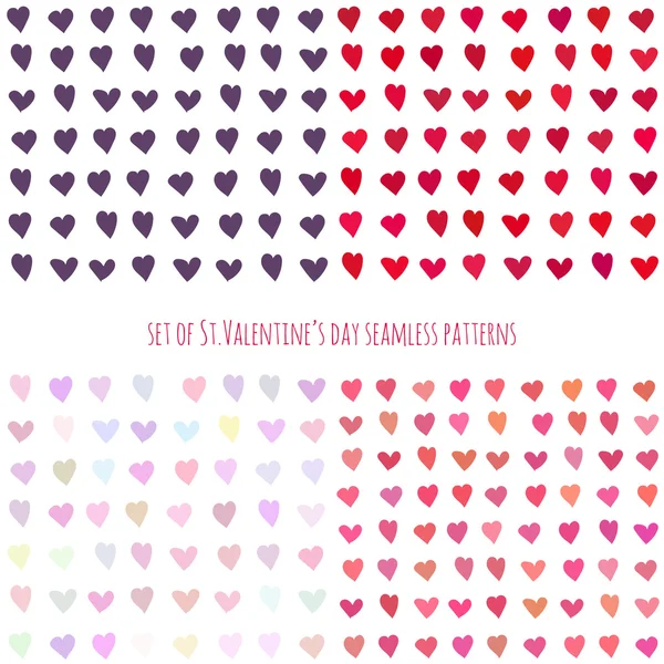 Set of Valentines day seamless patterns with hearts — Stock Vector