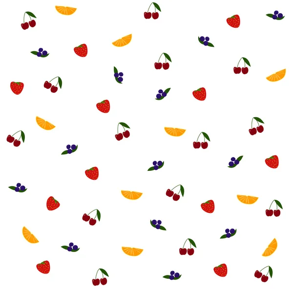 Vector seamless patternwith orange, blueberry, strawberry and cherry — Stock Vector