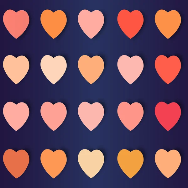 Hearts with shadows in different colors, vector background — Stock Vector