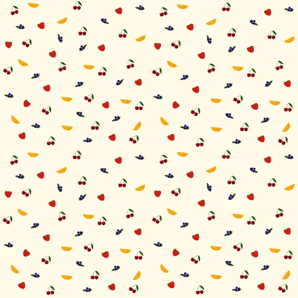 Motif vectoriel sans couture avec orange, myrtille, fraise et cerise — Image vectorielle