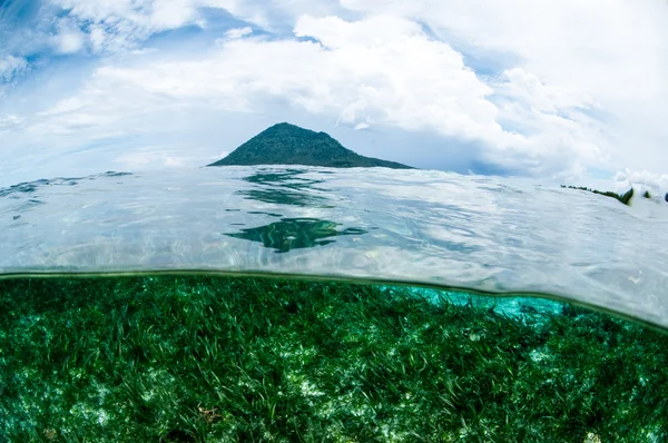Mountain over the sea view bunaken sulawesi indonesia subacvatică fotografie — Fotografie, imagine de stoc